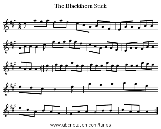 The Blackthorn Stick - staff notation