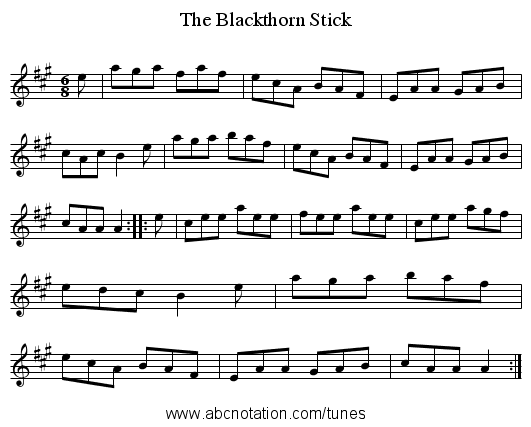 The Blackthorn Stick - staff notation