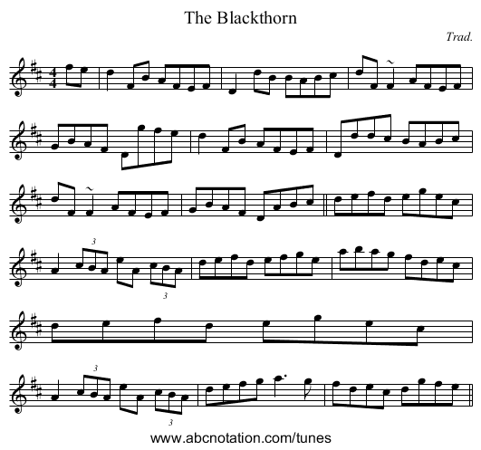 The Blackthorn - staff notation