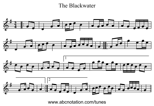 The Blackwater - staff notation