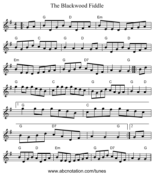 The Blackwood Fiddle - staff notation