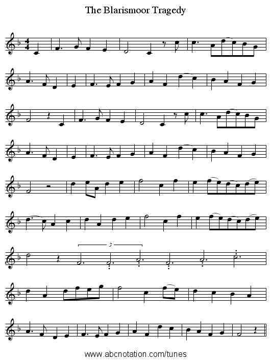 The Blarismoor Tragedy - staff notation