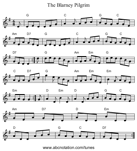 The Blarney Pilgrim - staff notation