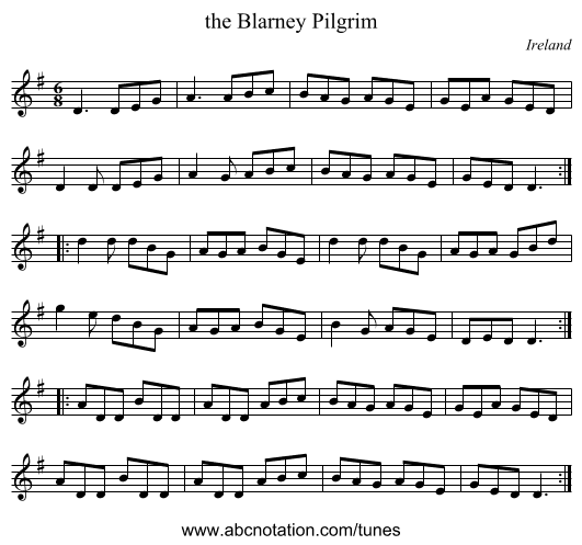 the Blarney Pilgrim - staff notation