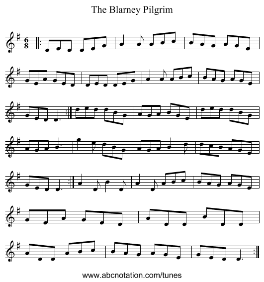 The Blarney Pilgrim - staff notation