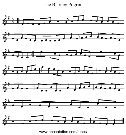 The Blarney Pilgrim - staff notation