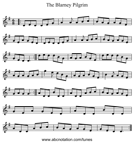 The Blarney Pilgrim - staff notation