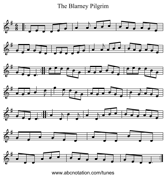 The Blarney Pilgrim - staff notation