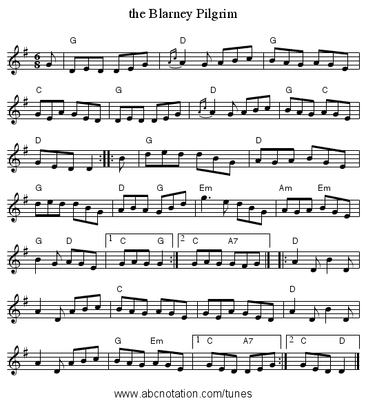 the Blarney Pilgrim - staff notation