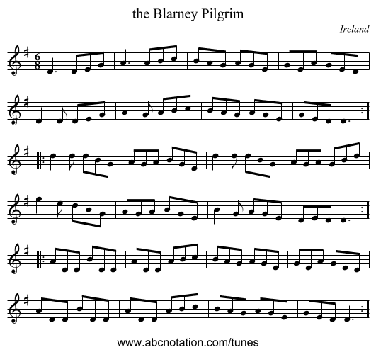 the Blarney Pilgrim - staff notation