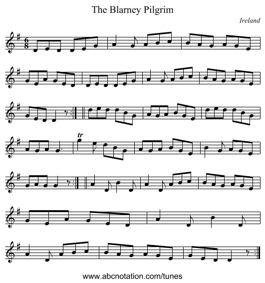 The Blarney Pilgrim - staff notation