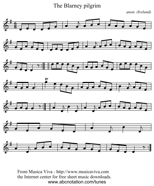 The Blarney pilgrim - staff notation