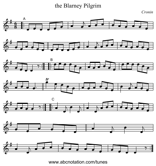 the Blarney Pilgrim - staff notation
