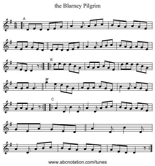 the Blarney Pilgrim - staff notation