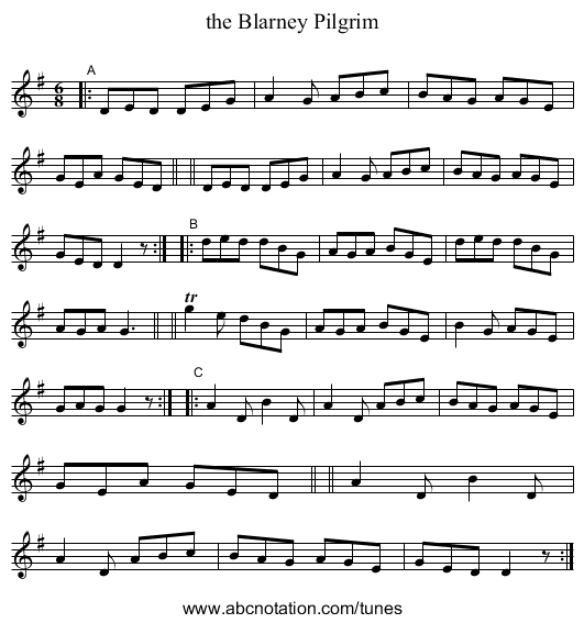 the Blarney Pilgrim - staff notation