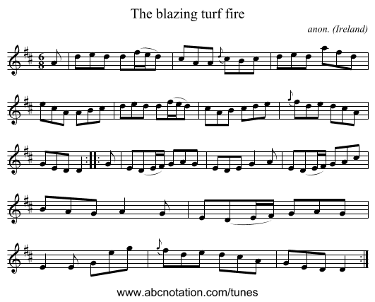 The blazing turf fire - staff notation