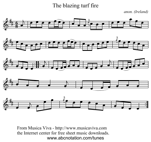 The blazing turf fire - staff notation
