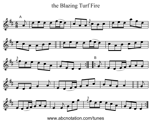 the Blazing Turf Fire - staff notation
