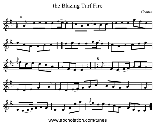 the Blazing Turf Fire - staff notation
