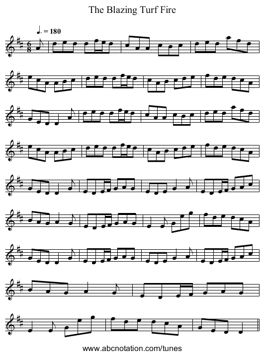 The Blazing Turf Fire - staff notation