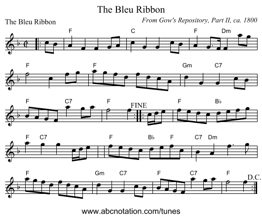 The Bleu Ribbon - staff notation