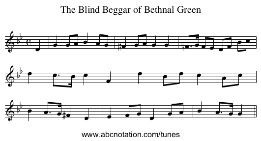 The Blind Beggar of Bethnal Green - staff notation