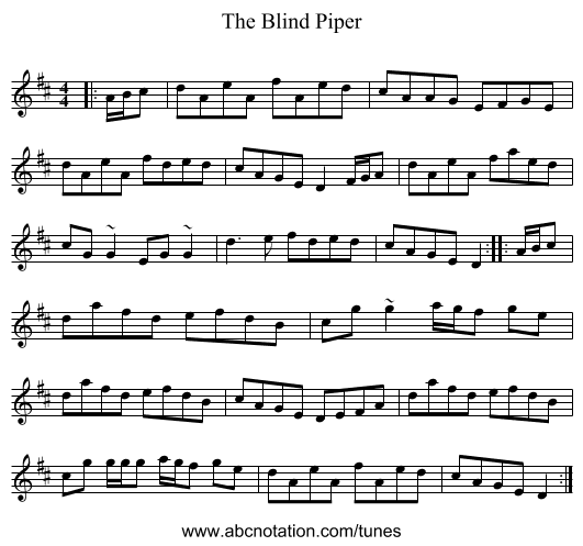 The Blind Piper - staff notation