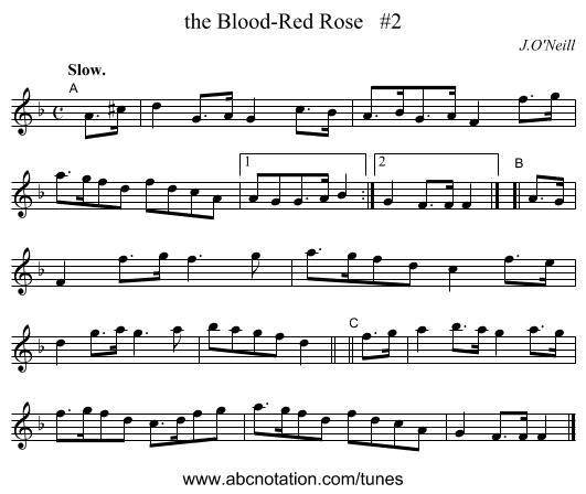 the Blood-Red Rose   #2 - staff notation
