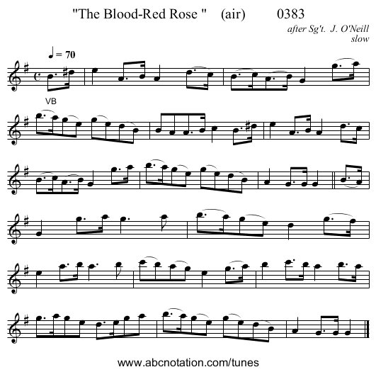 The Blood-Red Rose     (air)         0383 - staff notation