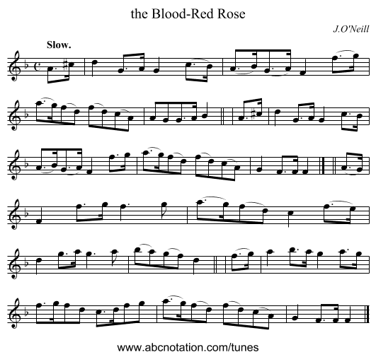 the Blood-Red Rose - staff notation