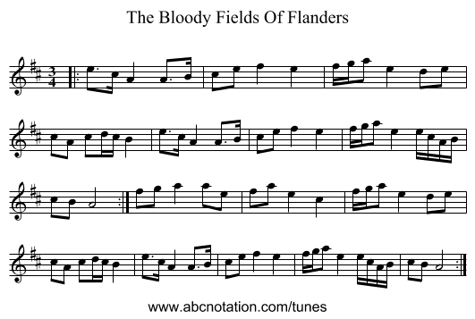 The Bloody Fields Of Flanders - staff notation