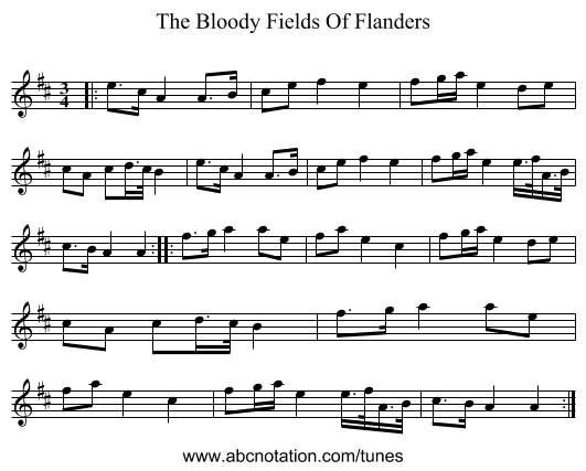 The Bloody Fields Of Flanders - staff notation