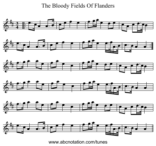 The Bloody Fields Of Flanders - staff notation