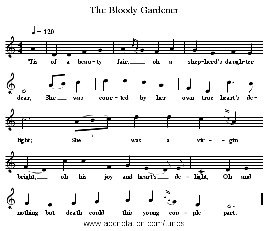 The Bloody Gardener - staff notation