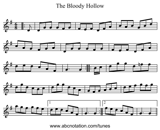 The Bloody Hollow - staff notation