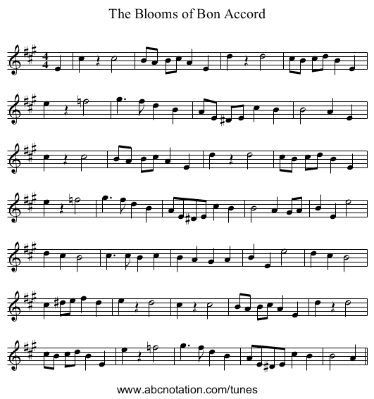 The Blooms of Bon Accord - staff notation