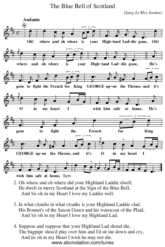 The Blue Bell of Scotland - staff notation