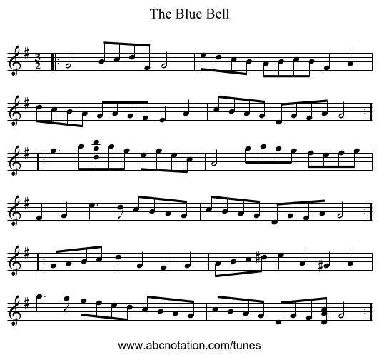 The Blue Bell - staff notation