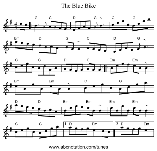 The Blue Bike - staff notation