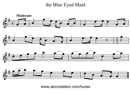 the Blue Eyed Maid - staff notation