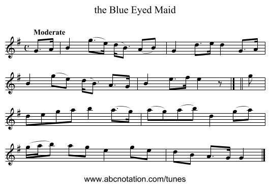 the Blue Eyed Maid - staff notation