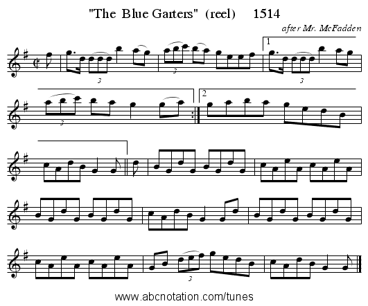 The Blue Garters (reel) 1514 - staff notation