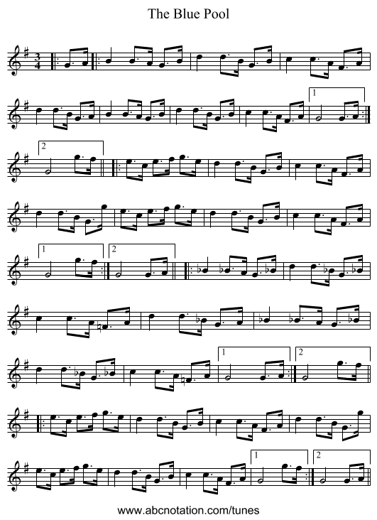 The Blue Pool - staff notation