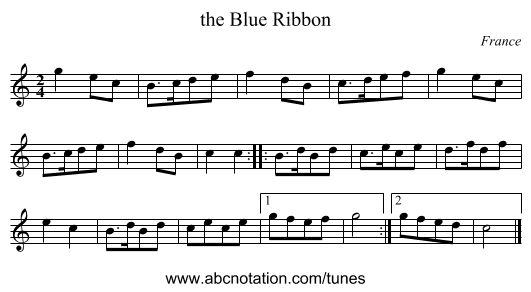 the Blue Ribbon - staff notation