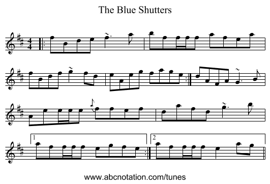 The Blue Shutters - staff notation