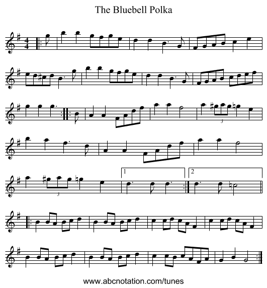 The Bluebell Polka - staff notation