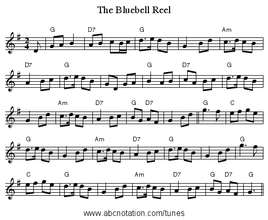 The Bluebell Reel - staff notation