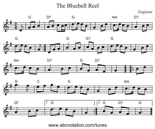 The Bluebell Reel - staff notation