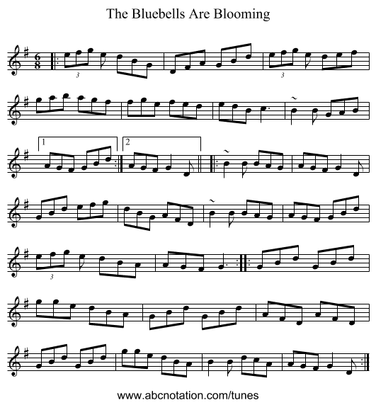The Bluebells Are Blooming - staff notation