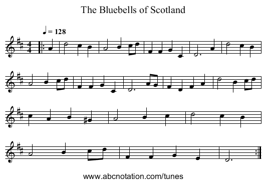 The Bluebells of Scotland - staff notation